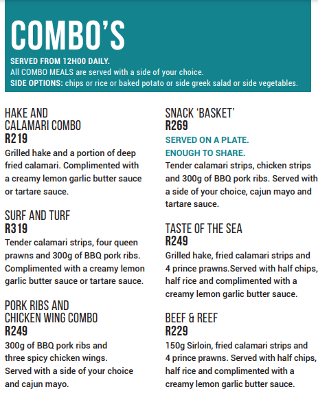 Doodles Menu South Africa COMBO’S