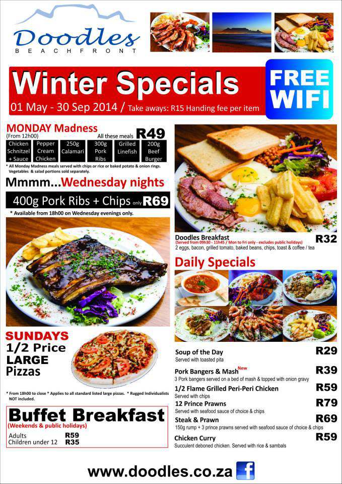 Doodles Menu With Updated Prices in South Africa