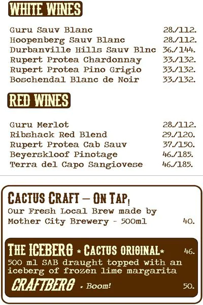 Fat Cactus Menu South Africa South of the Border