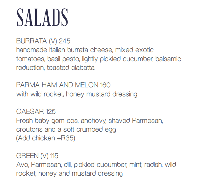 Grand Pavilion Salads Menu