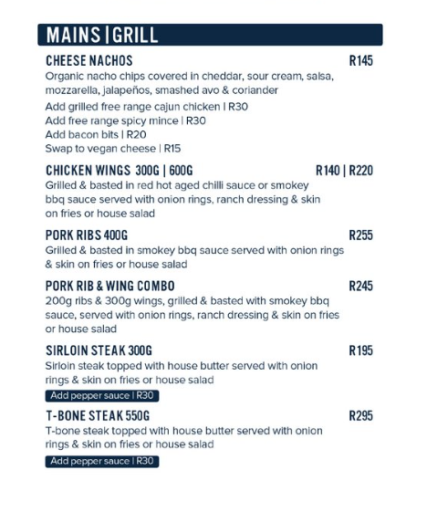 Hudsons Menu South Africa GRILLS