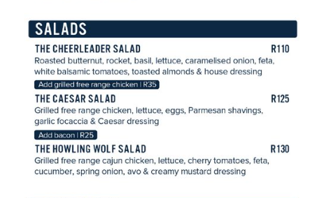 Hudsons Menu South Africa SALADS