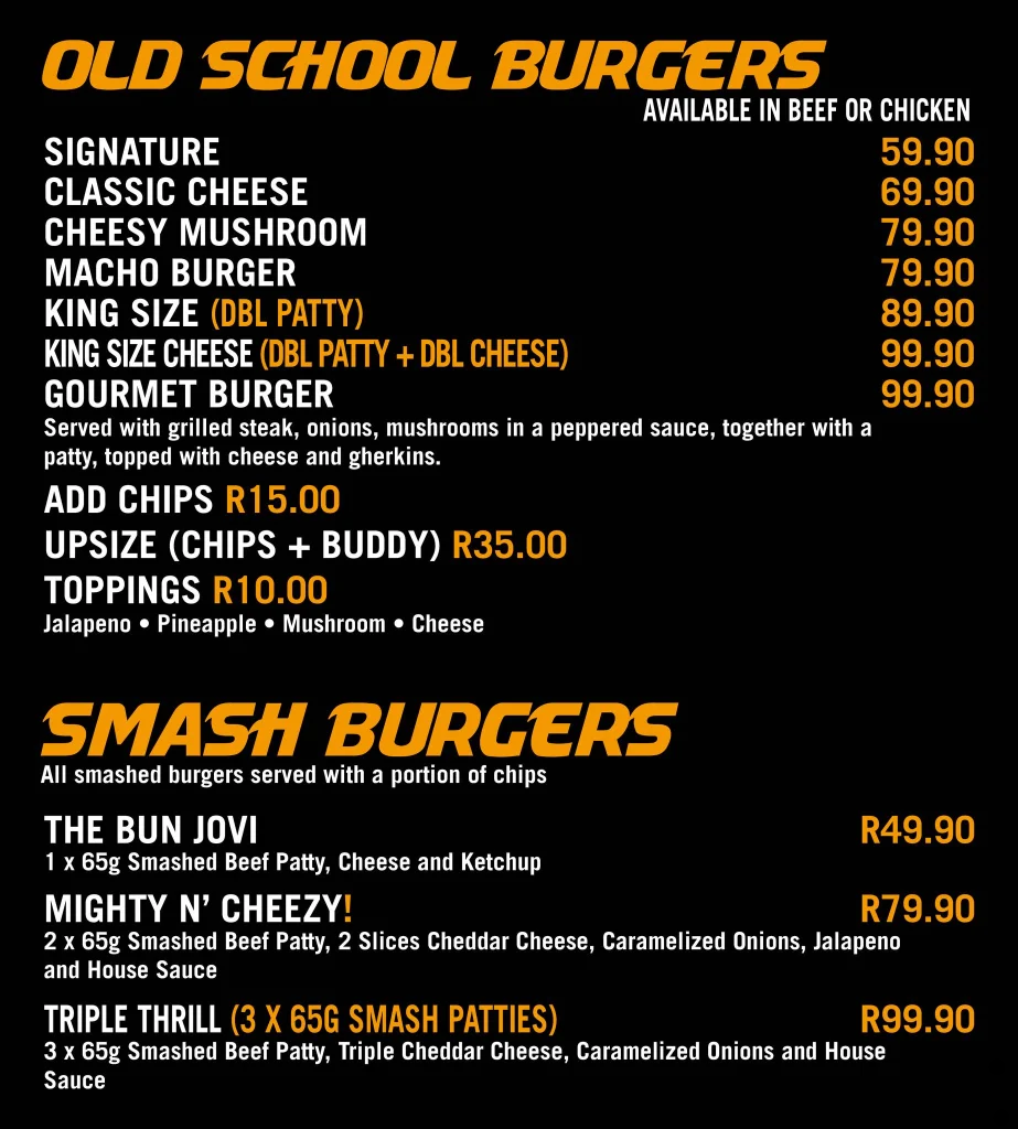 Jmos Westwood Menu South Africa Burgers