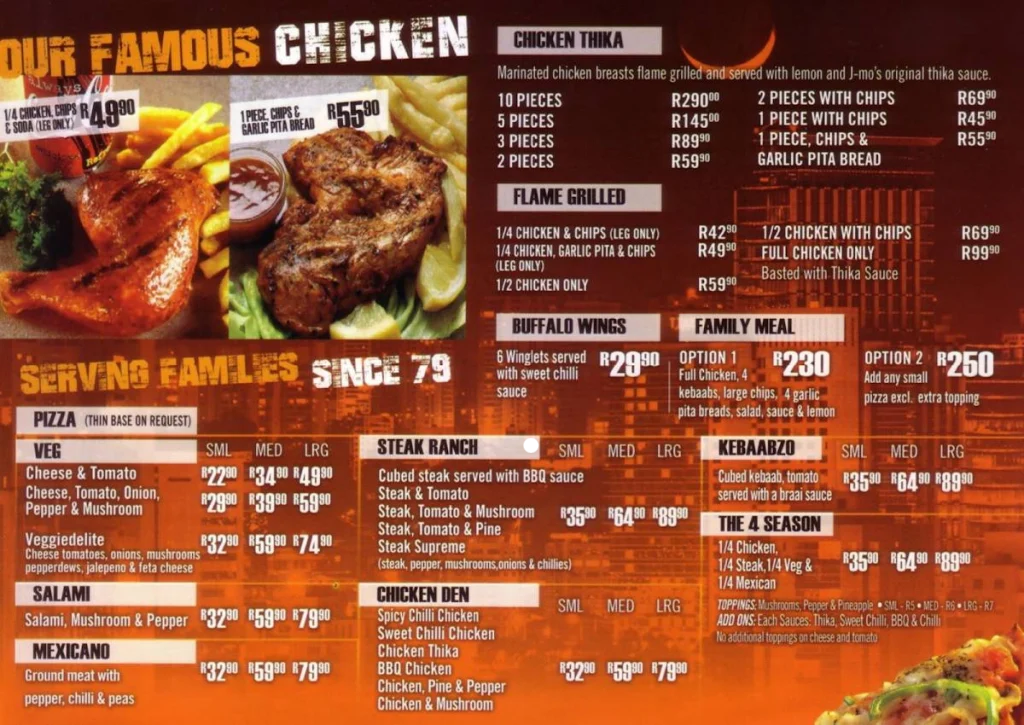 Jmos Westwood Menu South Africa 
Kiddies Meal