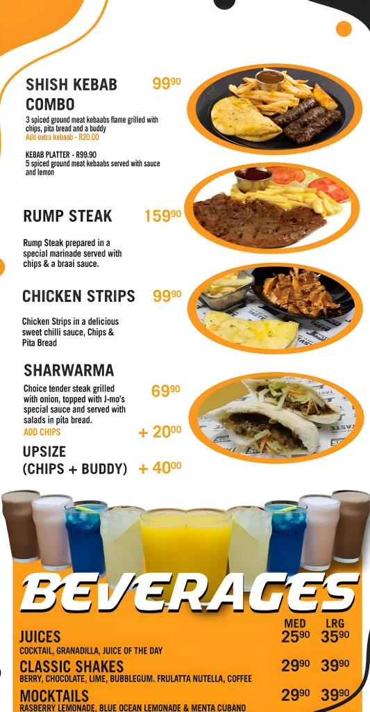 Jmos Westwood Menu South Africa Shawarma