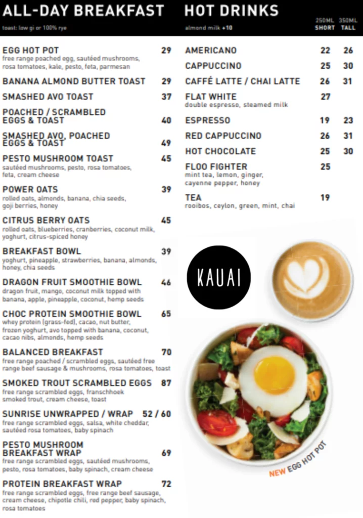 Kauai Breakfast Menu