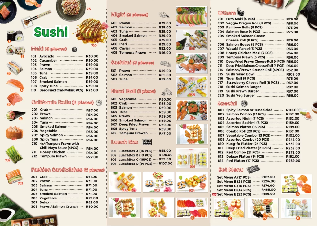 Kung Fu Kitchen Sushi Menu