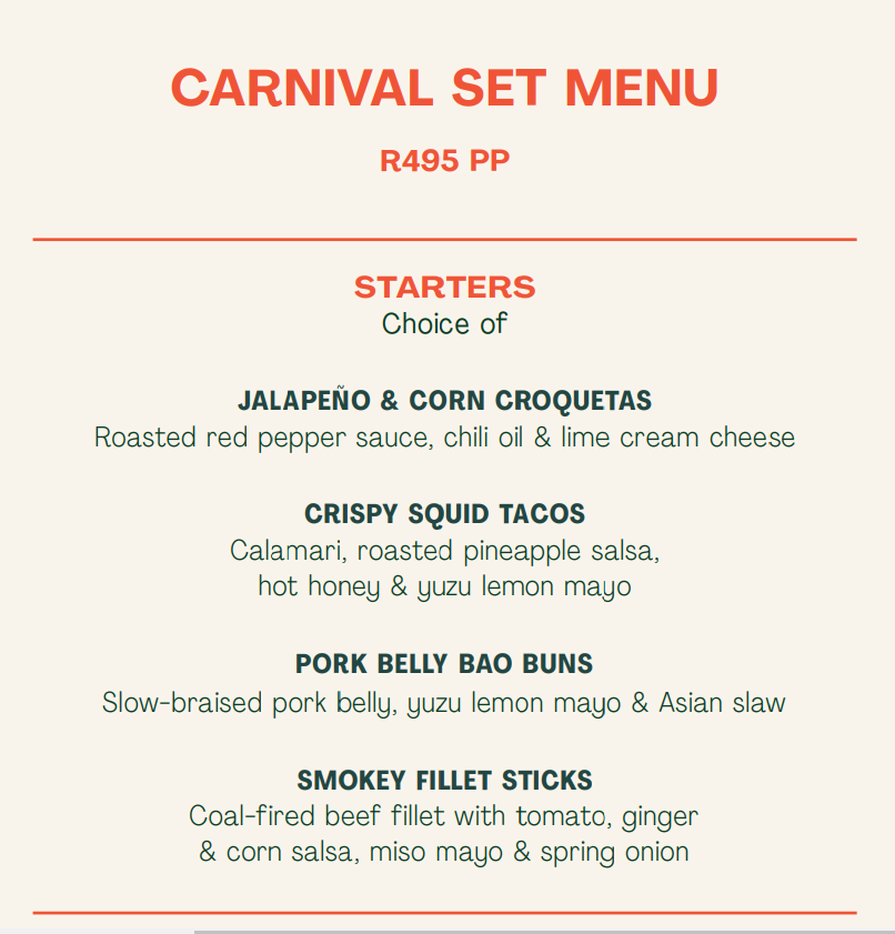 Mamasamba Menu South Africa Carnivals