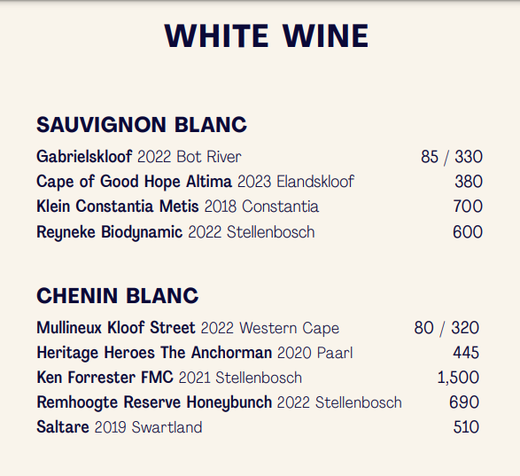 Mamasamba Menu South Africa WINE