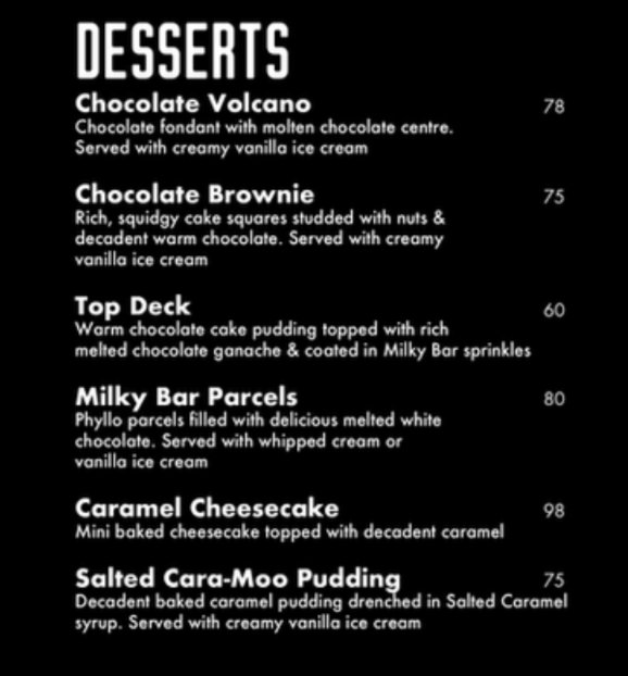 Moo Moo Menu South Africa Platters & Desserts