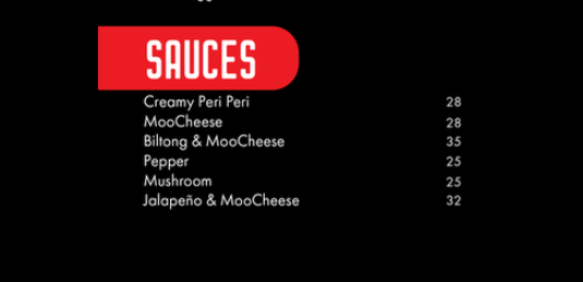 Moo Moo Menu South Africa Sauces