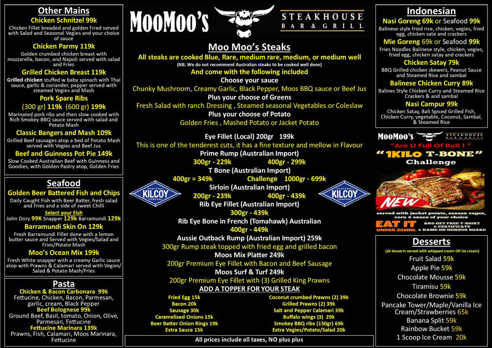 Moo Moo Menu With Updated Prices in South Africa