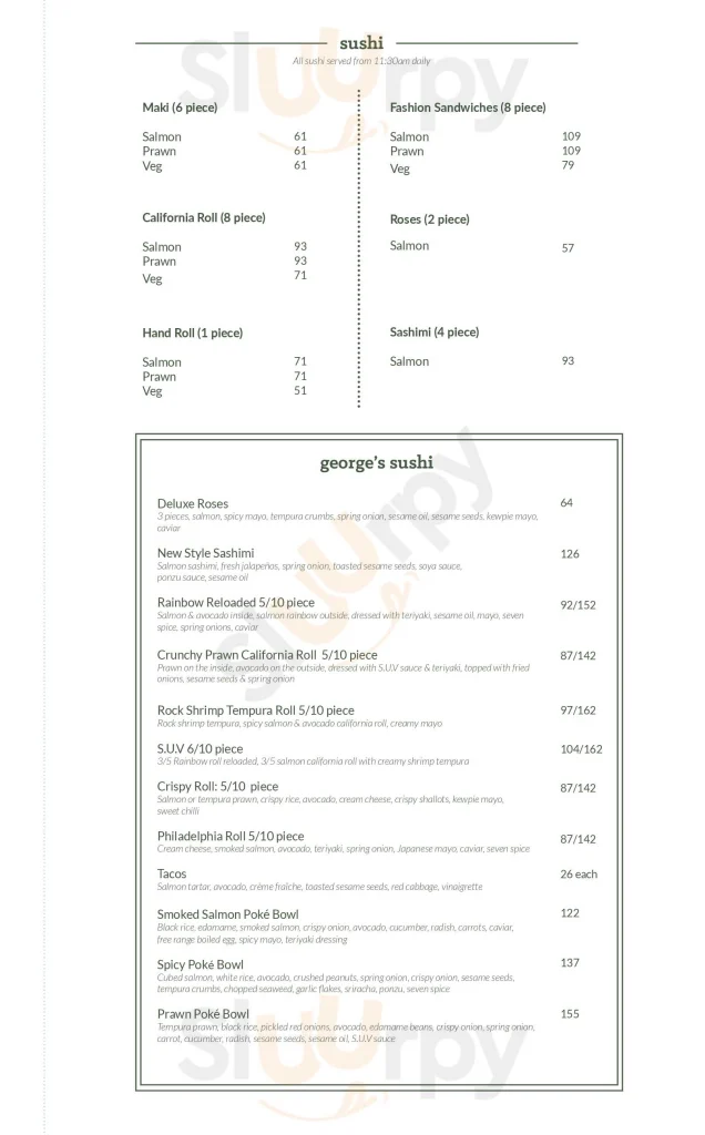 Mr George Menu Prices