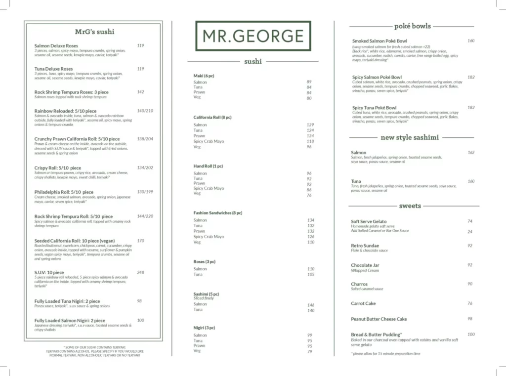 Mr George Menu With Updated Prices in South Africa