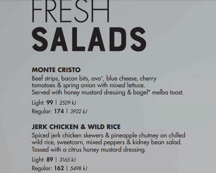 Mugg and bean Fresh Salads Menu