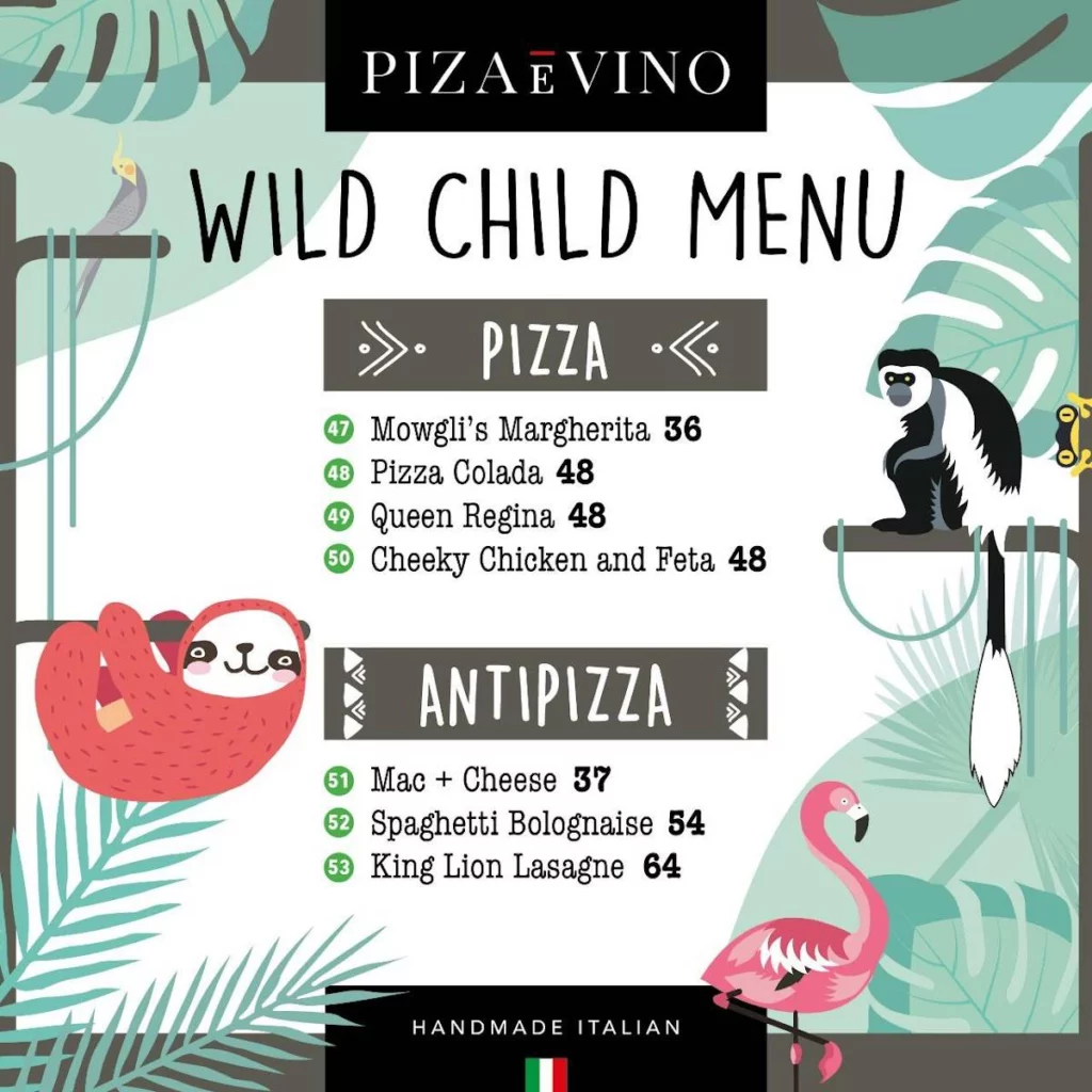 Piza e Vino Menu With Updated Prices in South Africa