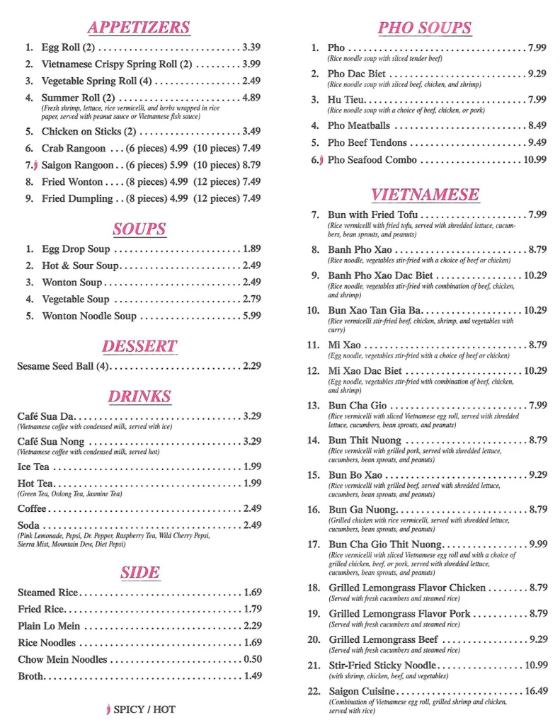 Saigon Rivonia Menu South Africa Poultry