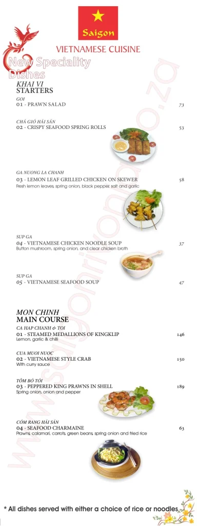 Saigon Rivonia Menu South Africa Rice and Noodles