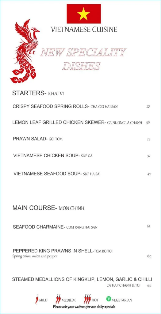 Saigon Rivonia Menu South Africa Seafood