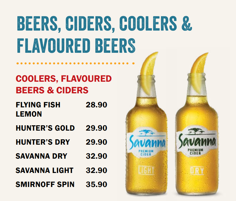 Spur Cocktail Menu SA COOLERS, FLAVOURE BEER& CIDERS FLYING FISH