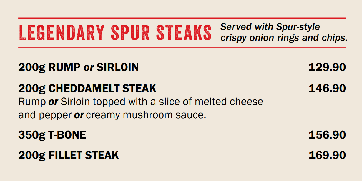 Spur Menu South Africa Steaks