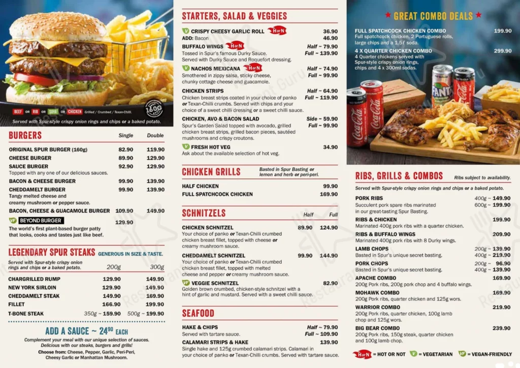 Spur Menu With Updated Prices in South Africa 