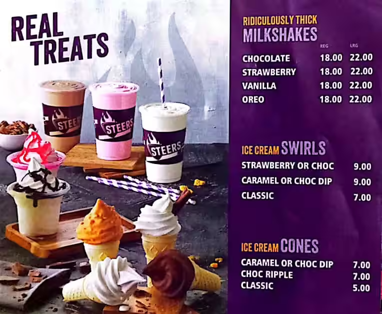 Steers Menu Ice Cream