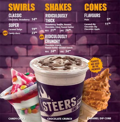 Steers Menu Milkshake