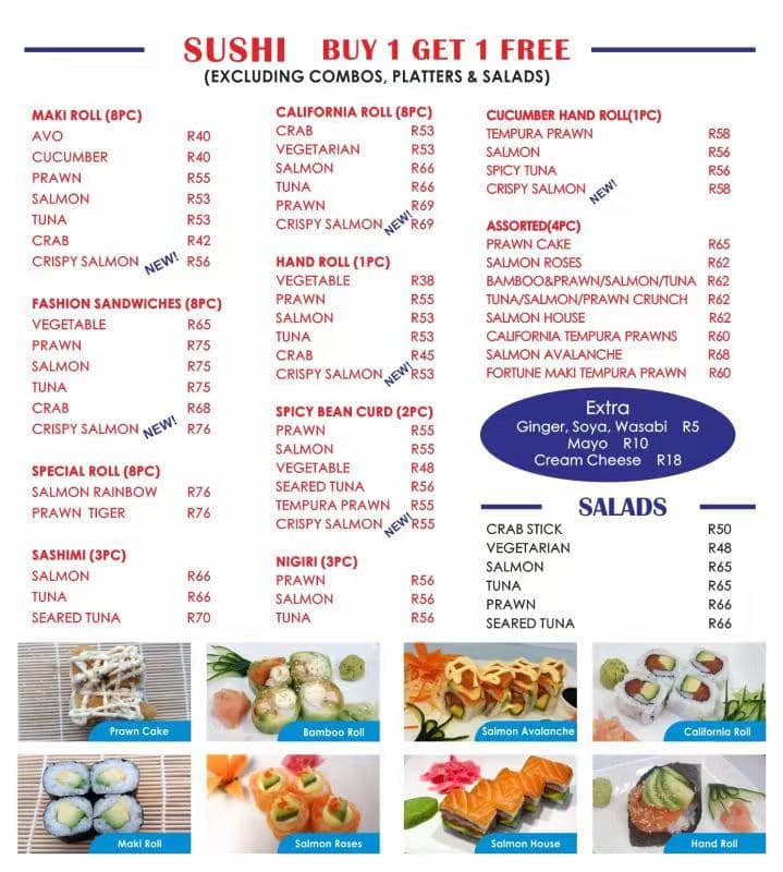 Tommys Sushi Menu South Africa Combos & Platters