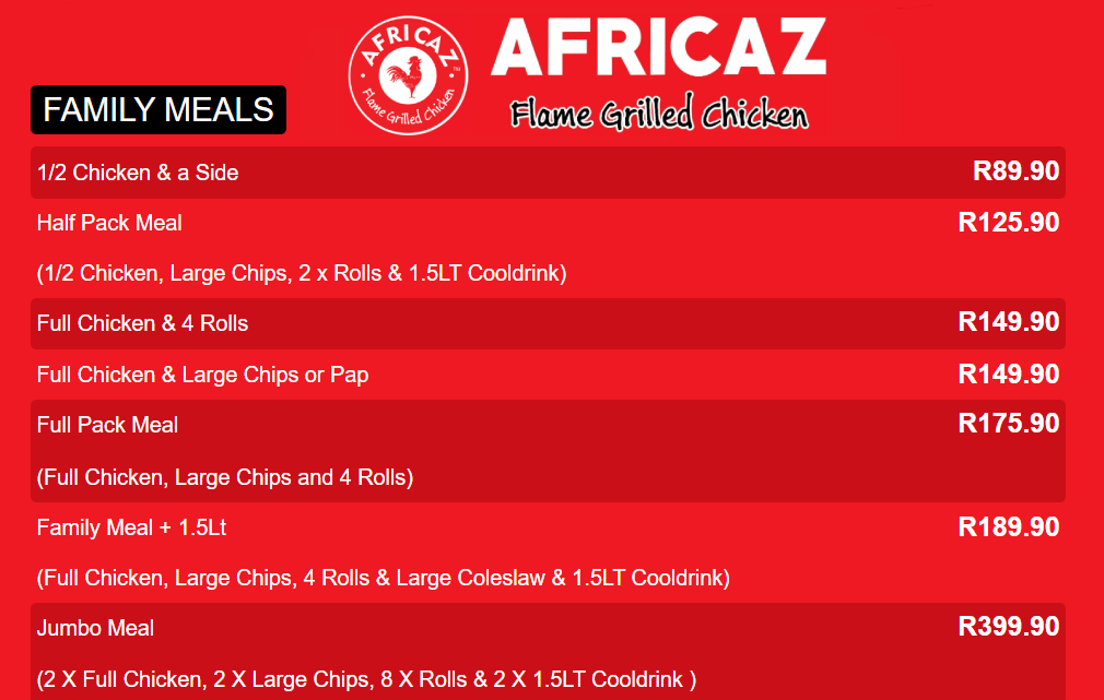 Africaz Menu Family Meals