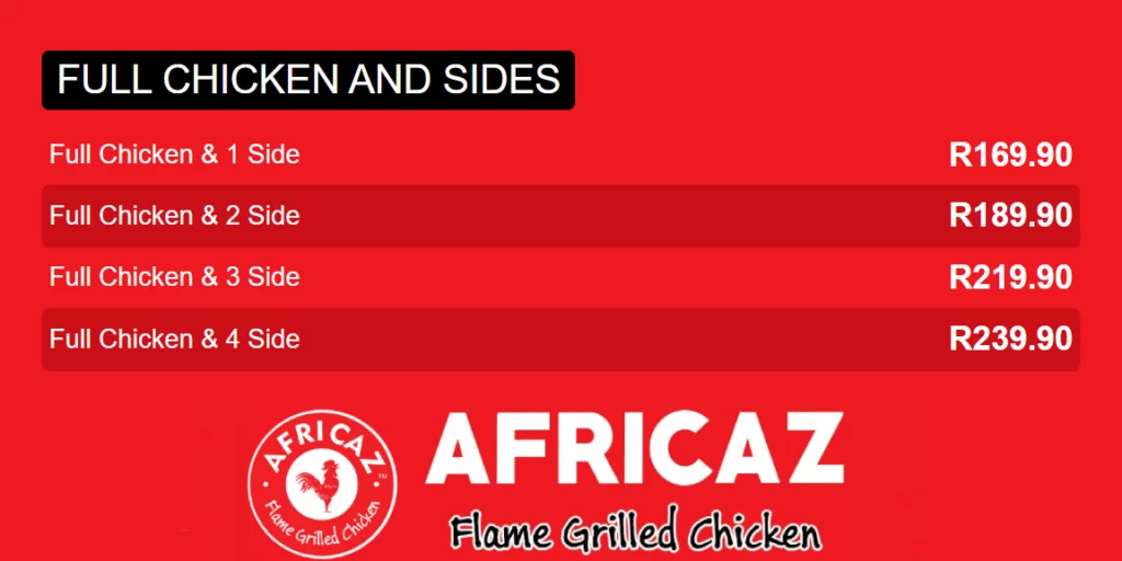 Africaz Menu Full Chicken and Sides