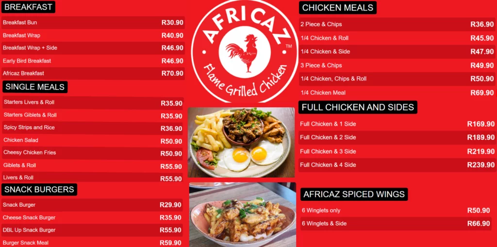 Africaz Menu With Updated Prices in South Africa 