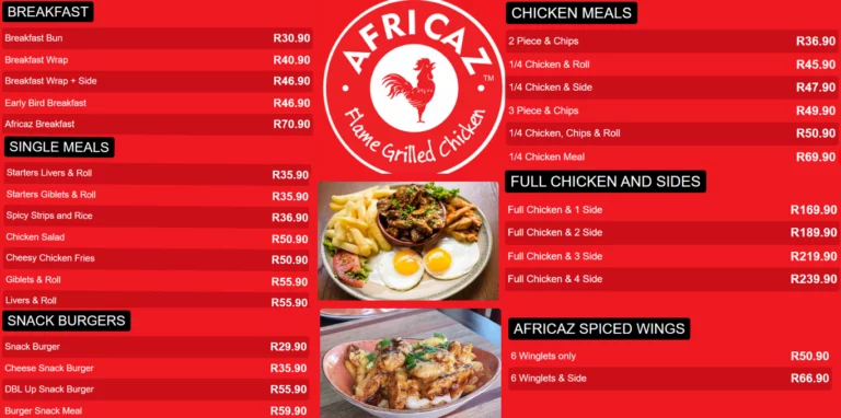 Africaz Menu With Updated Prices in South Africa