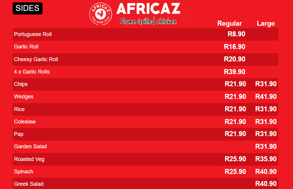 Africaz Sides Menu