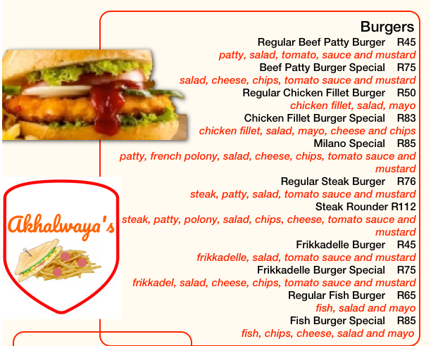 Akhalwaya’s Robertsham Menu Burgers