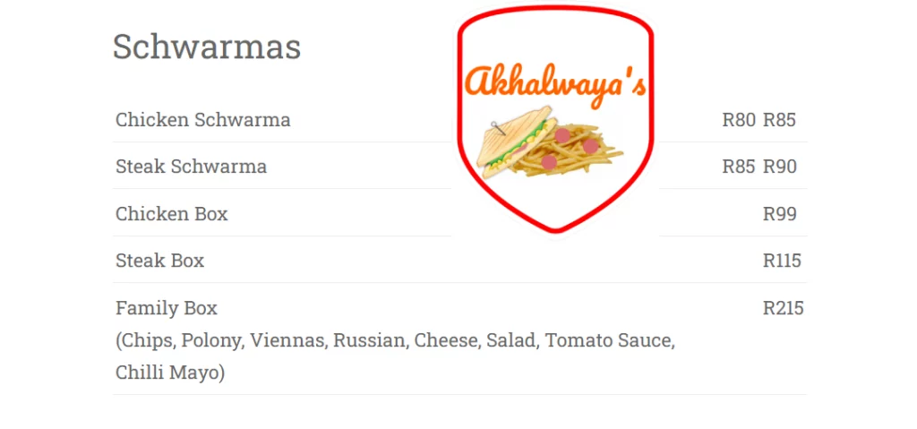 Akhalwaya’s Robertsham Menu Shawarmas 