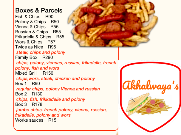 Akhalwaya’s Robertsham Parcels Menu