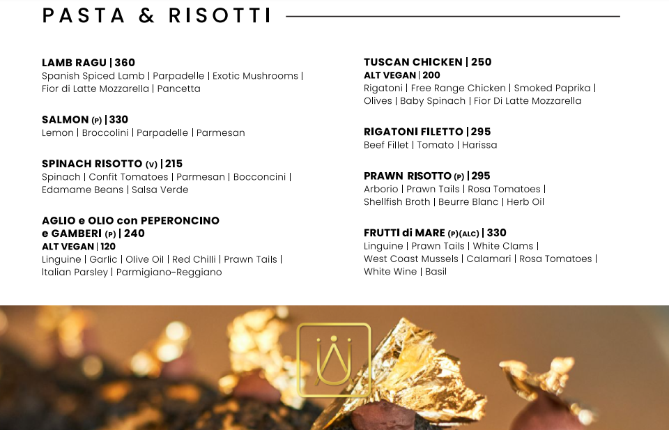 Aurum Restaurant Menu Pasta & Risotti