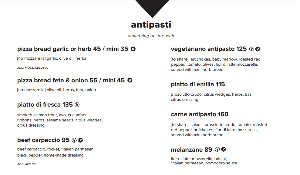 Col’Cacchio Pizzeria Antipasti Menu 