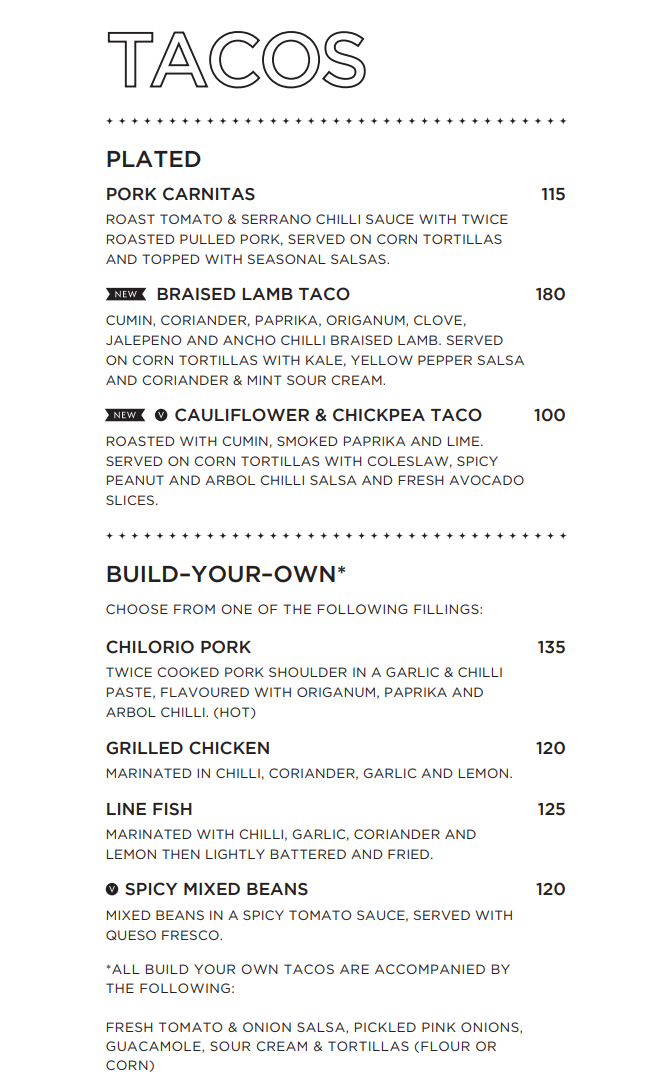 El Burro Build Your Tacos Menu 