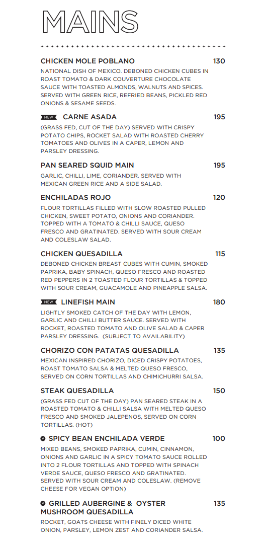 El Burro Main Meals Menu