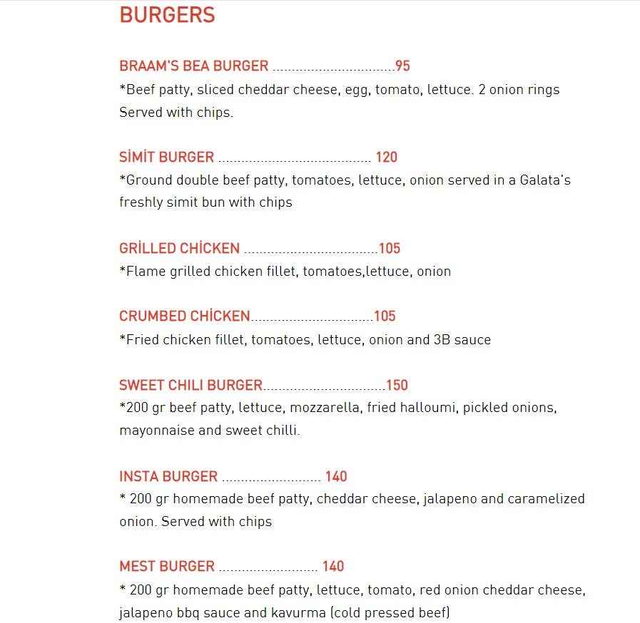 Galata Menu Burgers