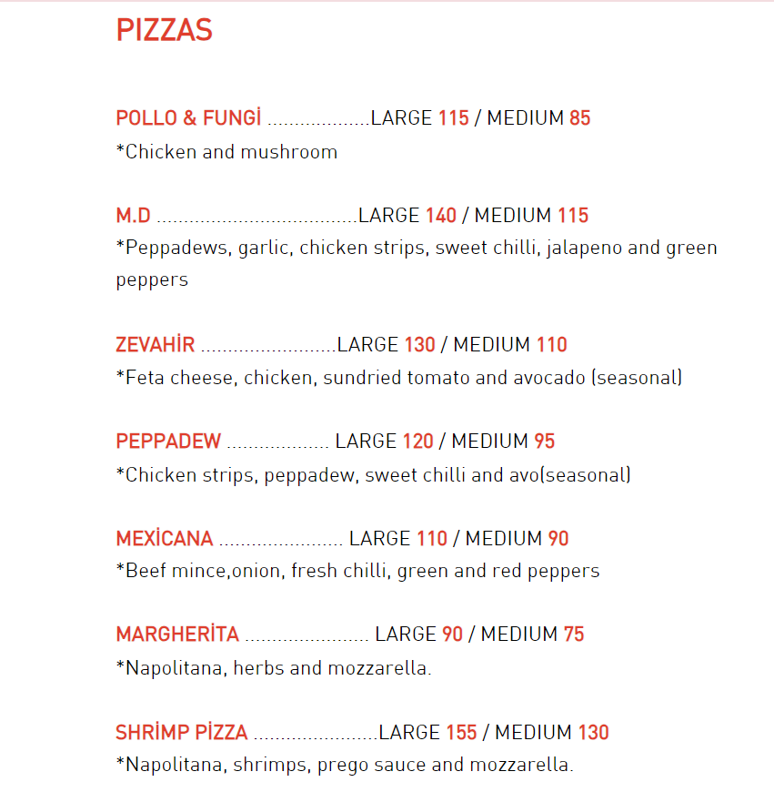 Galata Menu Pizza