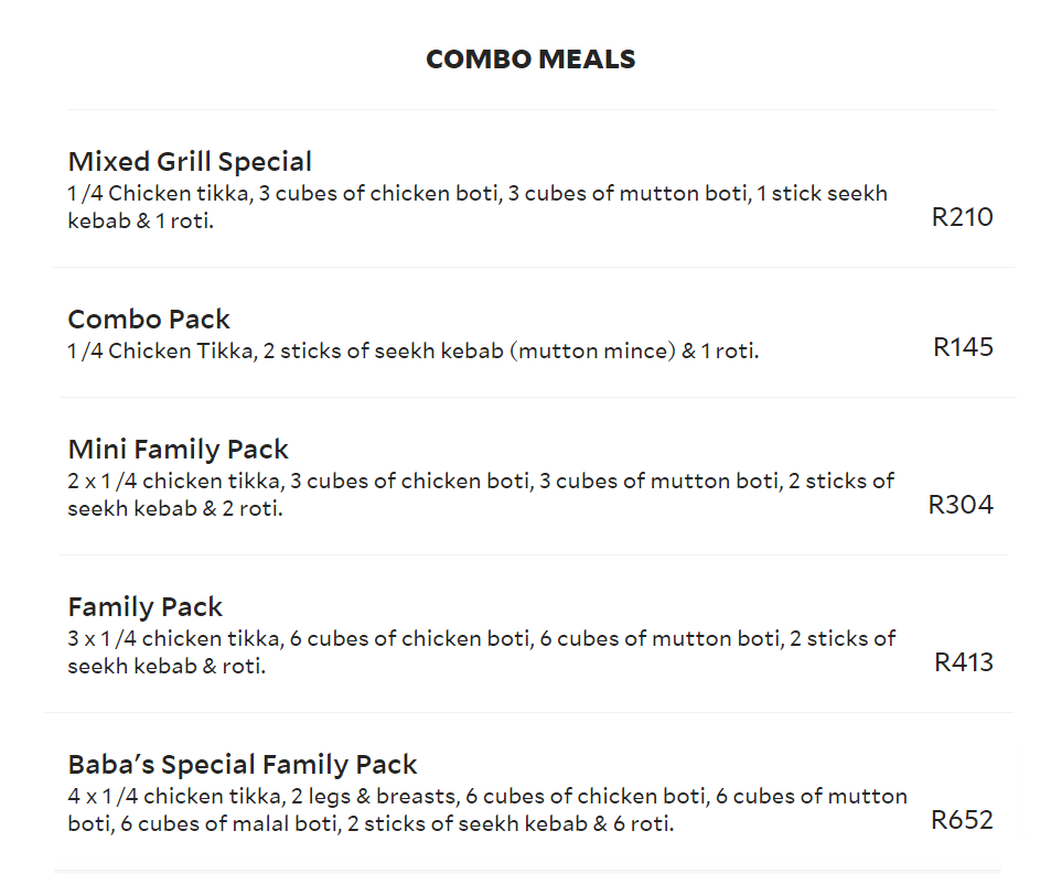 Green Chilli Cornubia Menu Combo Meals