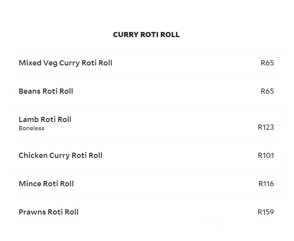 Green Chilli Cornubia Menu Curry Roti Roll