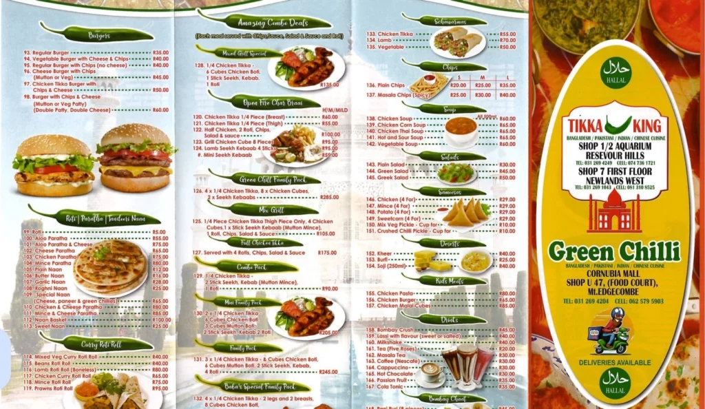 Green Chilli Cornubia Menu With Updated Prices in South Africa