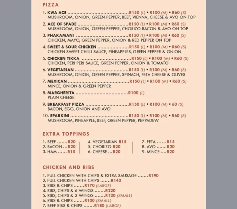 Kwa Ace Kitchen Menu Prices SA's Latest Update