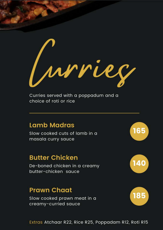  La Rocca Cape Town Menu Curries