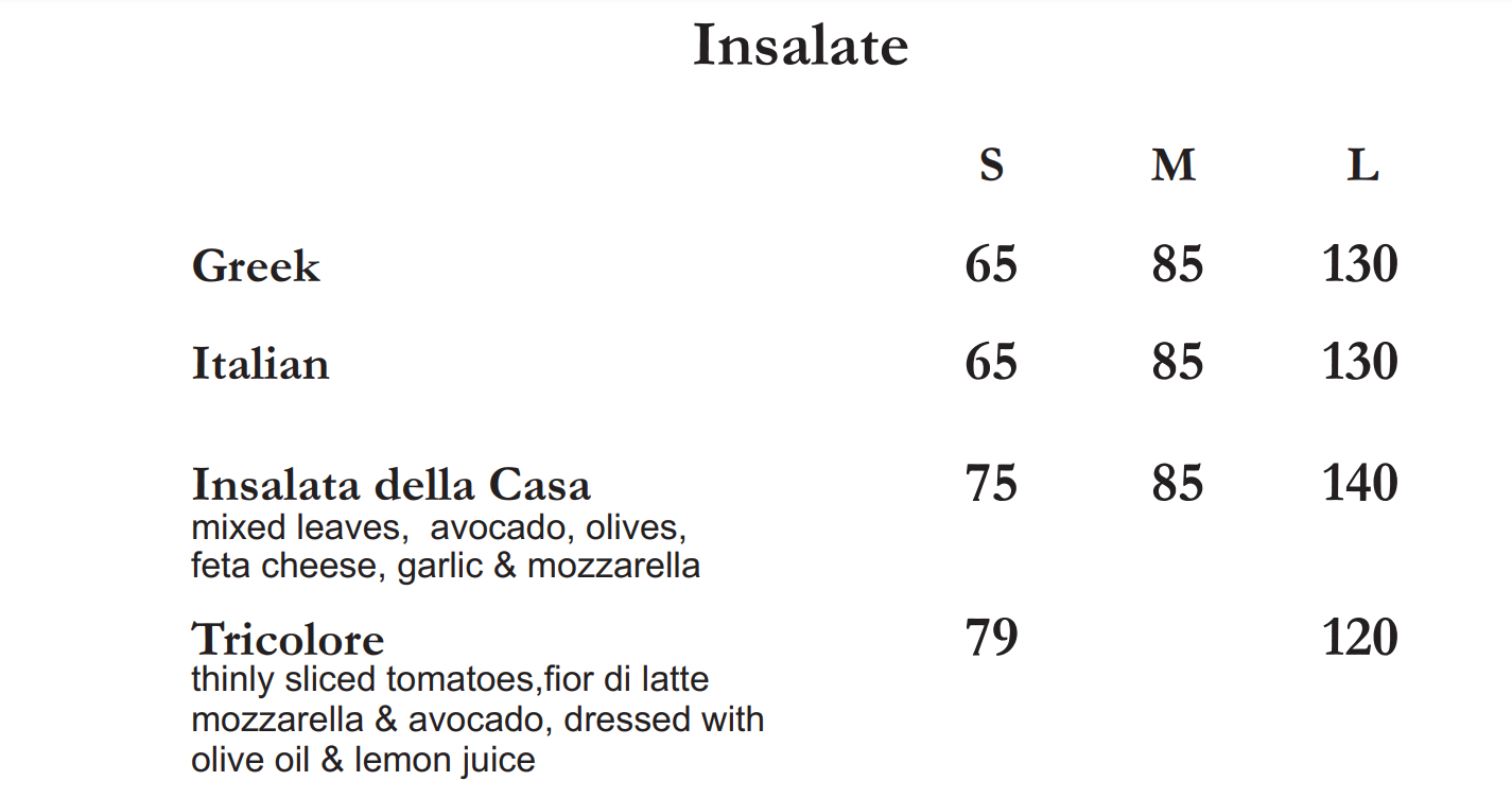 Magica Roma Insalate Menu