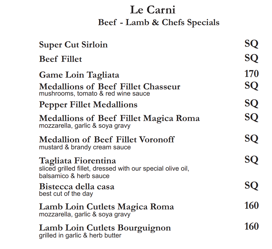 Magica Roma Le Carni Menu